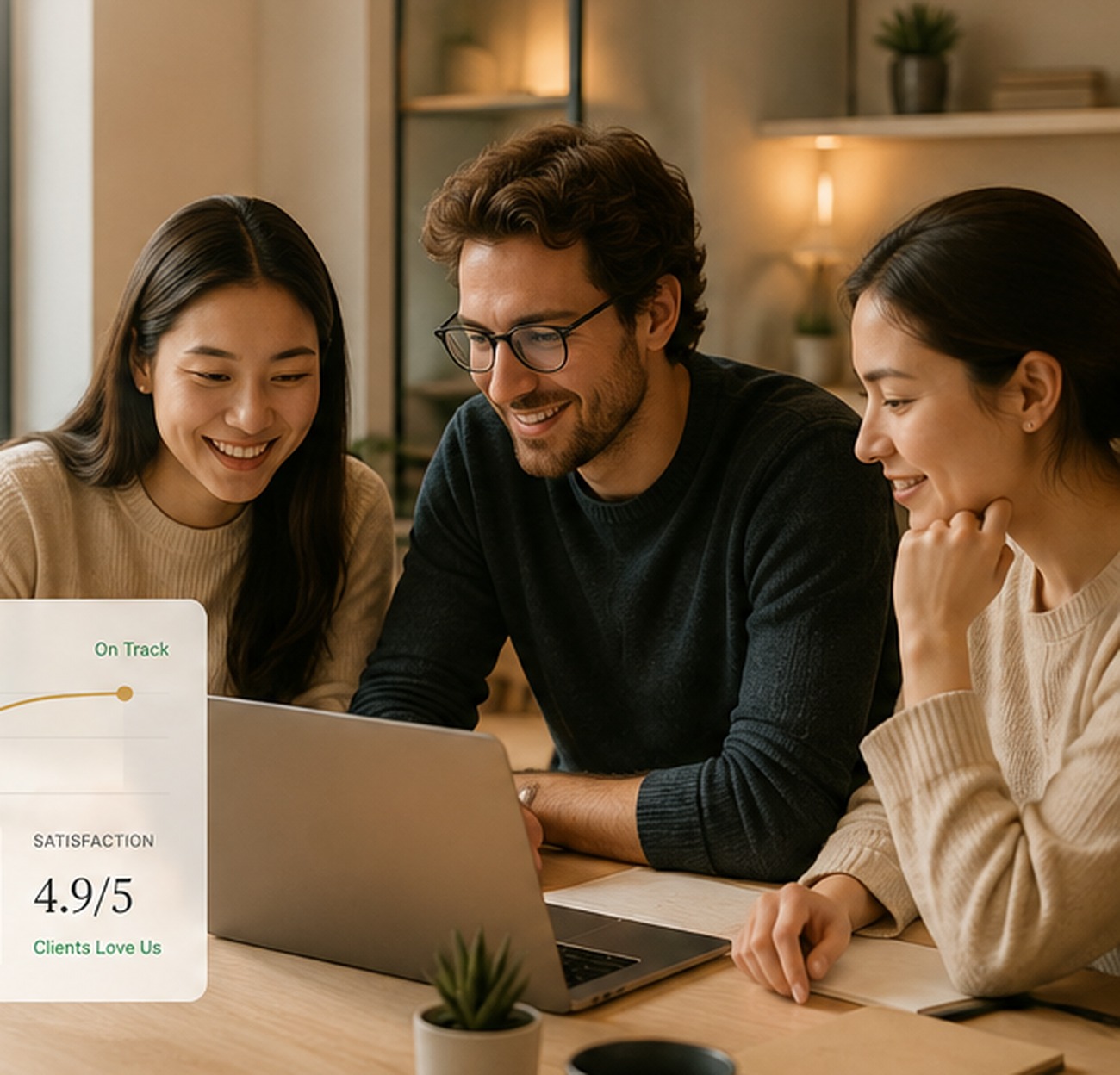 Product team collaborating in a welcoming studio